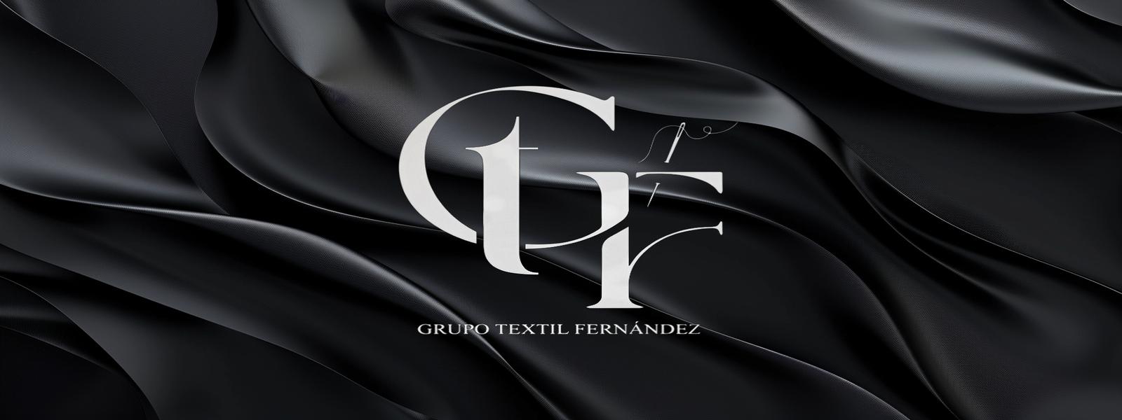 Stylized "GTF" logo with "Grupo Textil Fernández" text on a dark, textured fabric background.