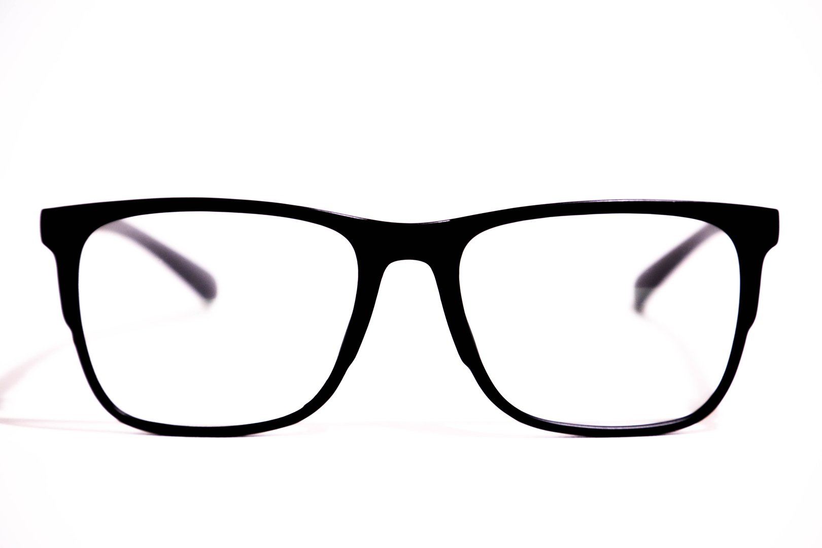 Black eye glasses Isolated on a white background. Frame, myopia glasses, optical glasses. Glasses with transparent lenses. Beautiful glasses
