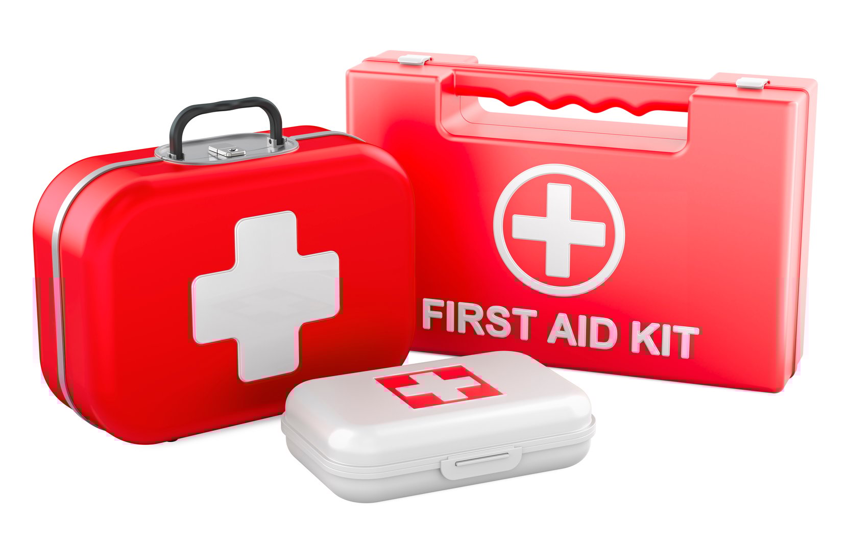Set of First Aid Kits, 3D rendering isolated on white background