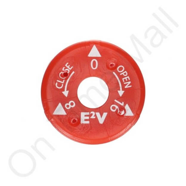 Red circular valve indicator with arrows and numbers showing Open and Close positions, labeled E2V.