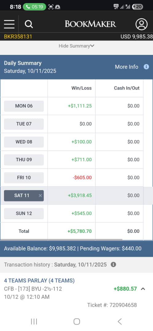 Client A betting results screenshot 3