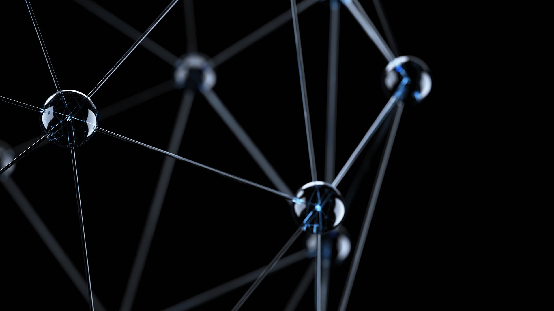 Plexus lines and dots on black abstract background. Abstract connection glass spheres and lines. Abstract Technology Network Background