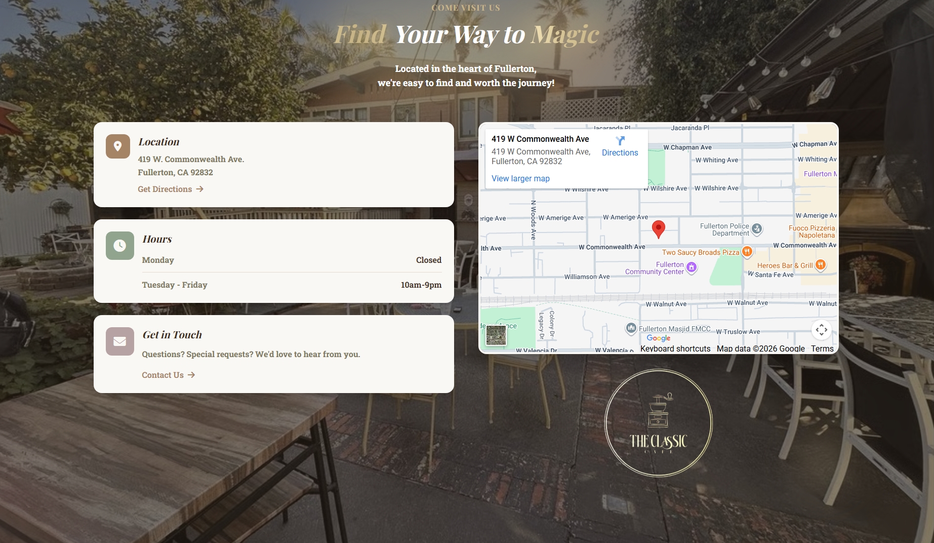 The Classic Cafe website design