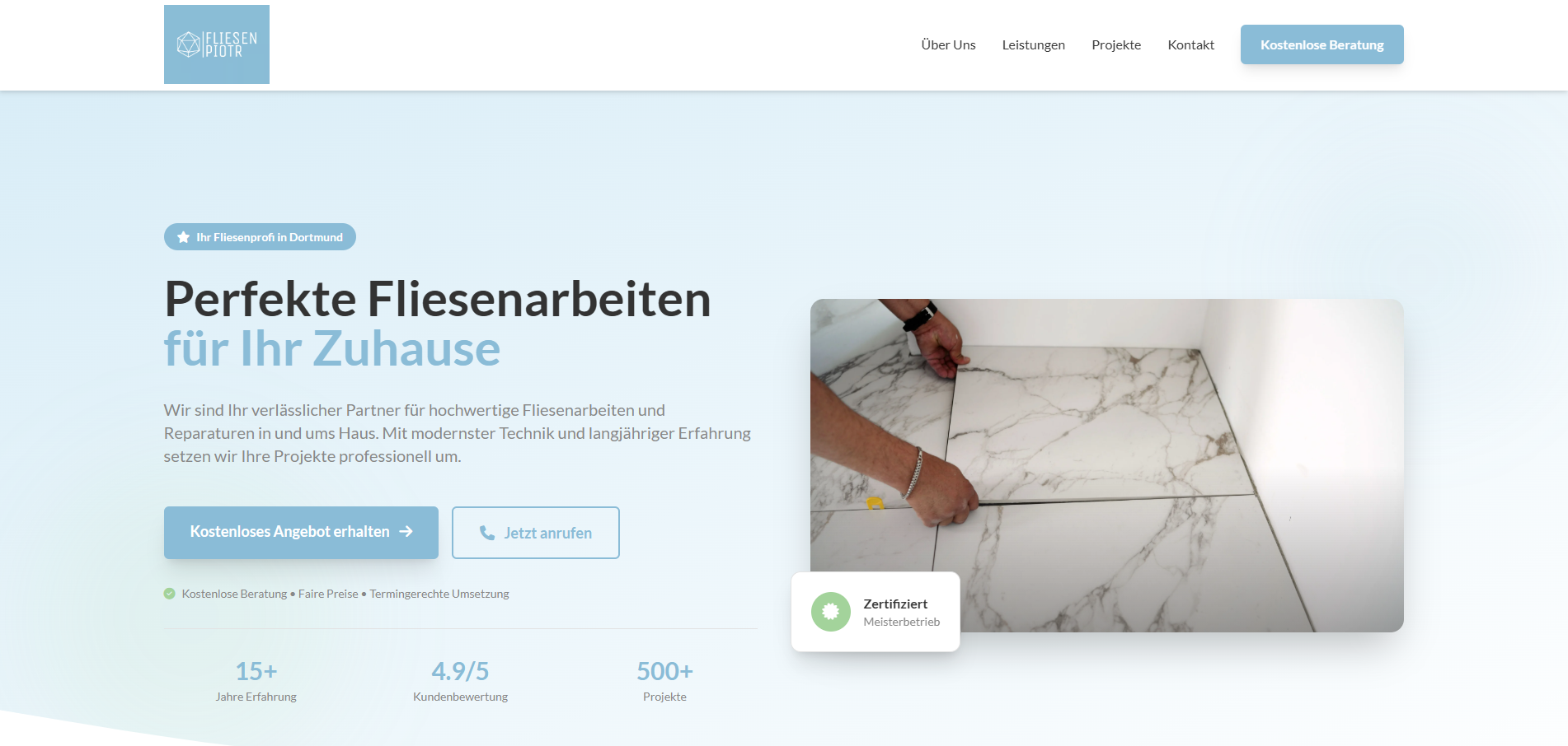 Website Piotr Ladrilhador Dortmund - Serviços Profissionais de Azulejos