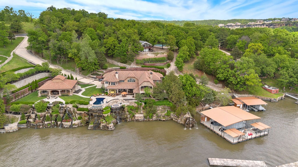 Luxury mansion aerial drone view