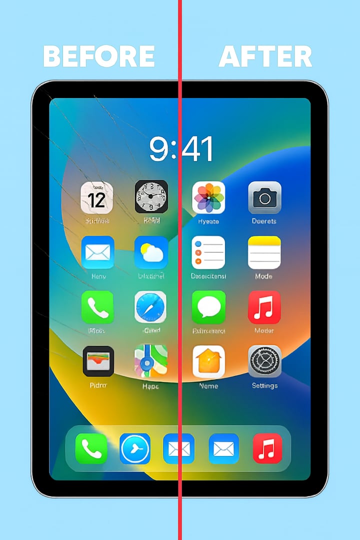 Tablet screen repair before and after comparison