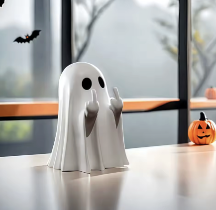 Cute Ghost Resin Statue Middle Finger Figurine
