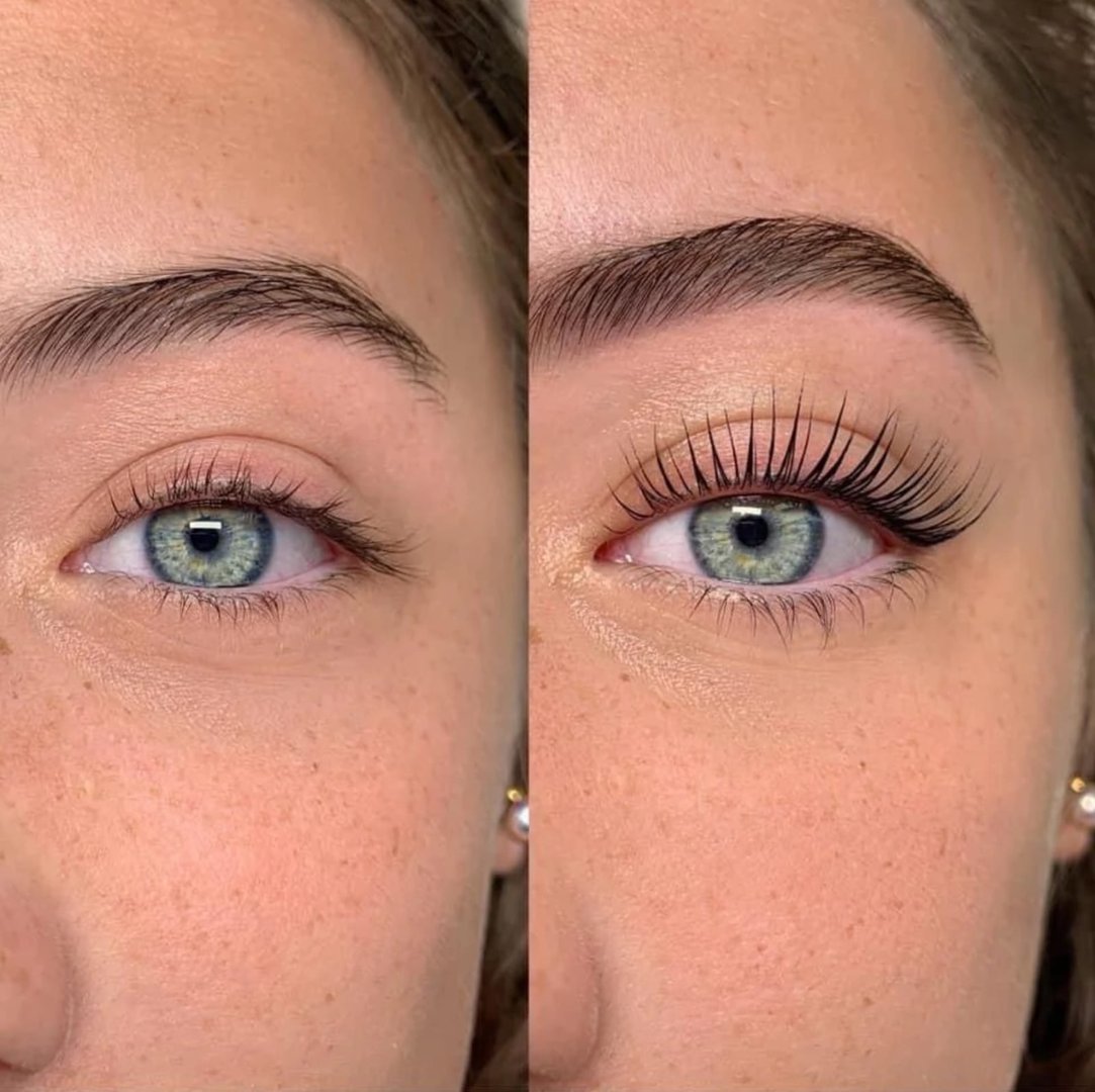 Professional lash lift treatment result showing beautifully curled and lifted natural eyelashes