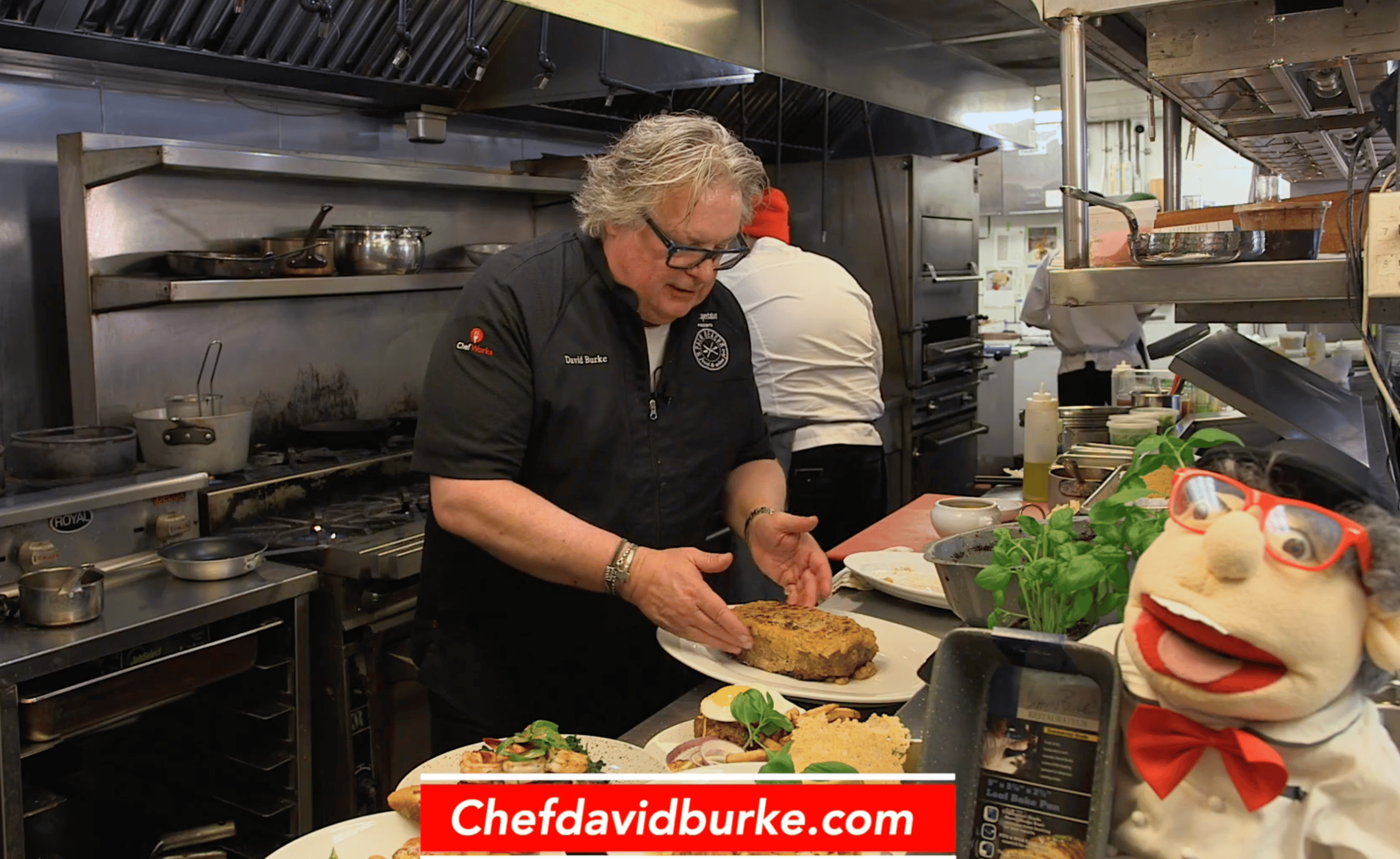 Chef David Burke and his sous chef 'Lefto' the puppet