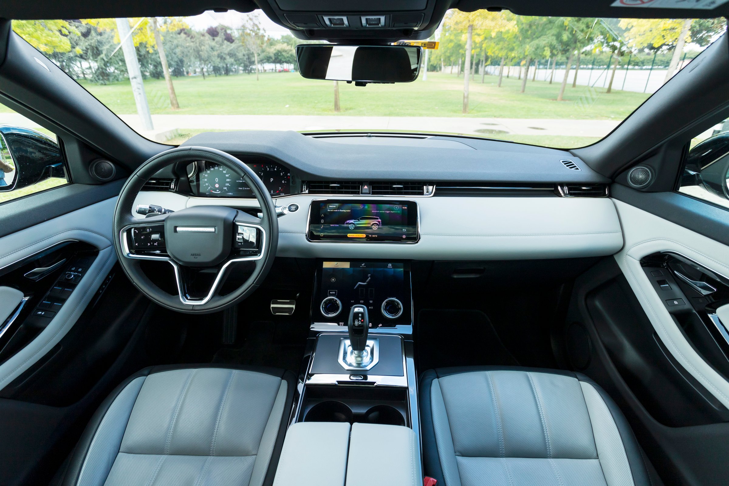 Istanbul, Turkey - August 17 2021 : Range Rover Evoque is a subcompact luxury crossover SUV produced by the British manufacturer Land Rover marque. It has luxury interior design.
