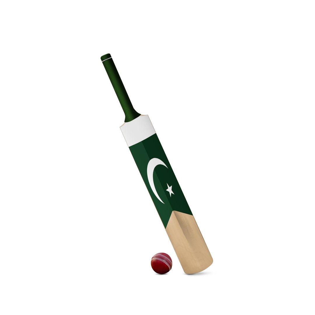 Cricket bat and ball on white background with Pakistan flag