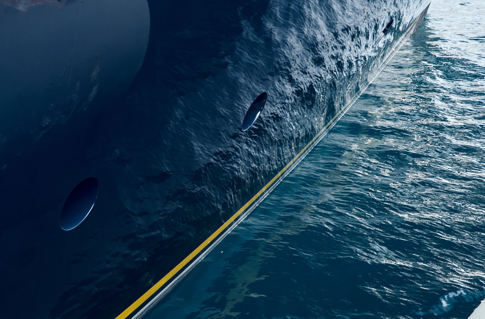 Mega yacht bow anchored in sunny port