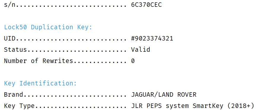 Check how many copies done for Lock50 keys in Latest update for JLR Key Tools