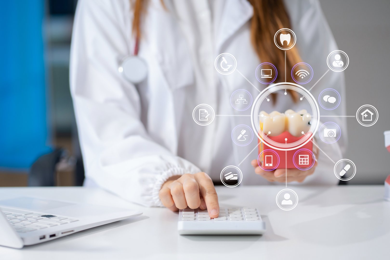 Dentists calculating medical fee costs