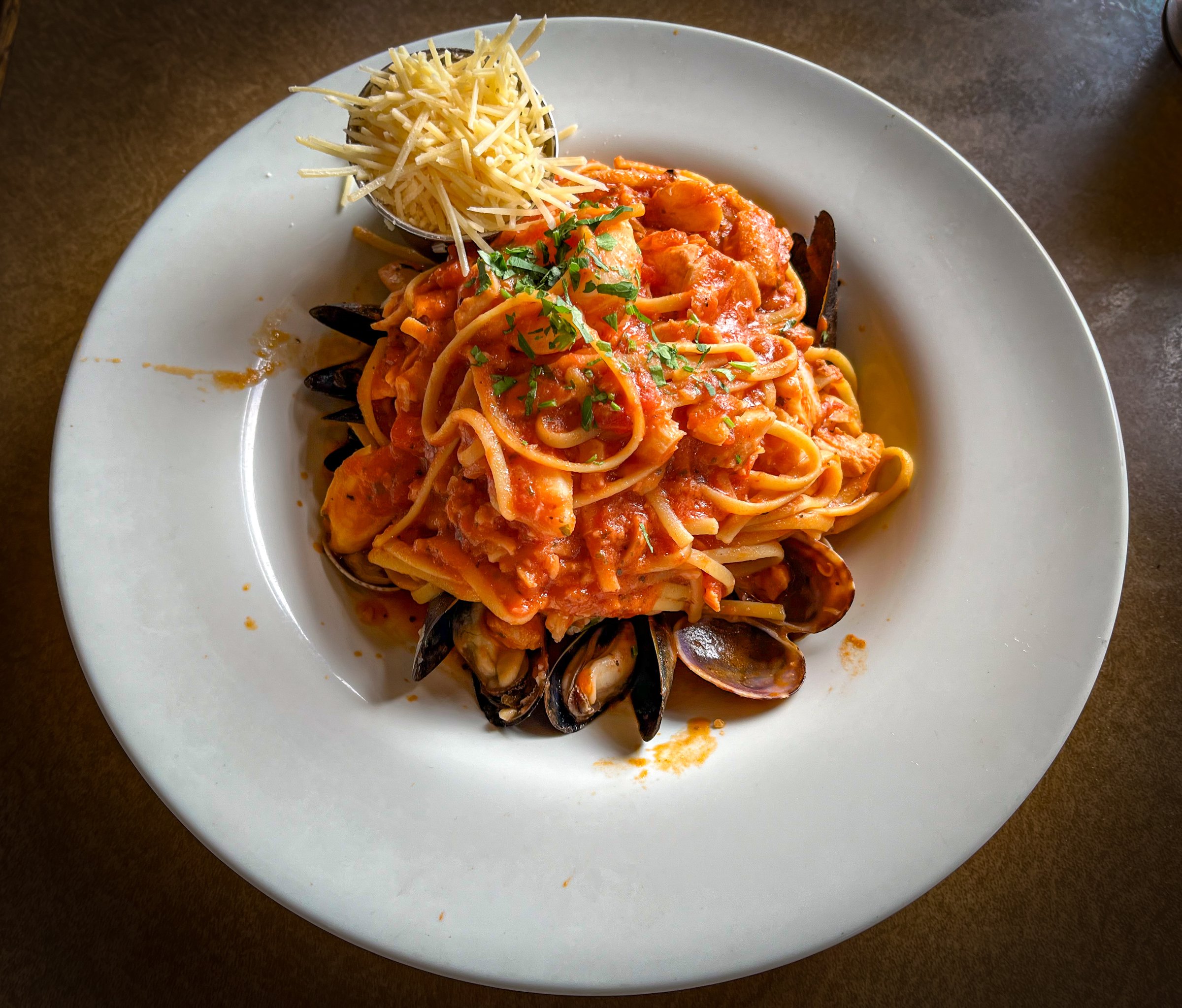 Seafood Linguine with Mussels served at a Pikes Place Market restaurant in Seattle