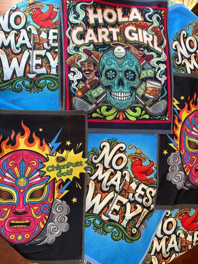 Golf towels collection featuring handcrafted Mexican artisan designs