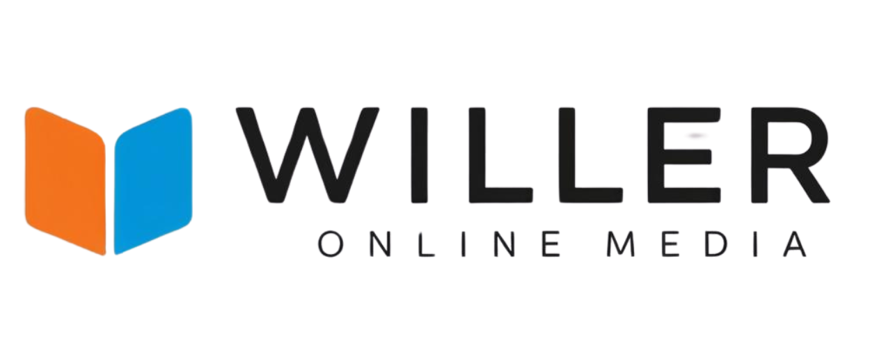 Willer Online Media logo with an abstract open book icon in orange and blue beside the text.