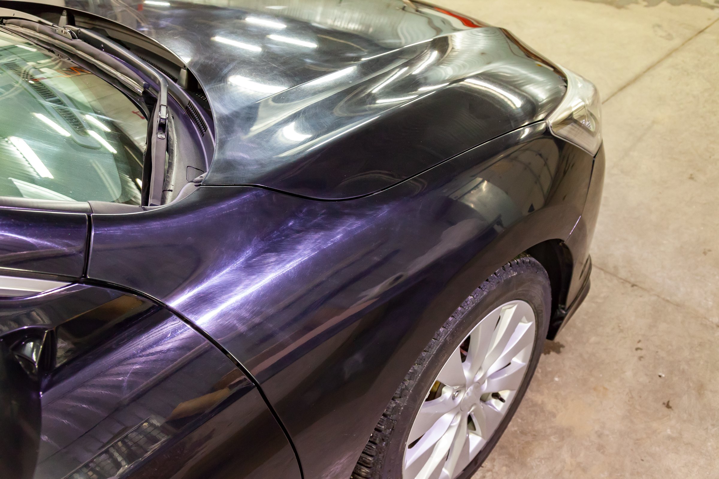Car fender before polishing