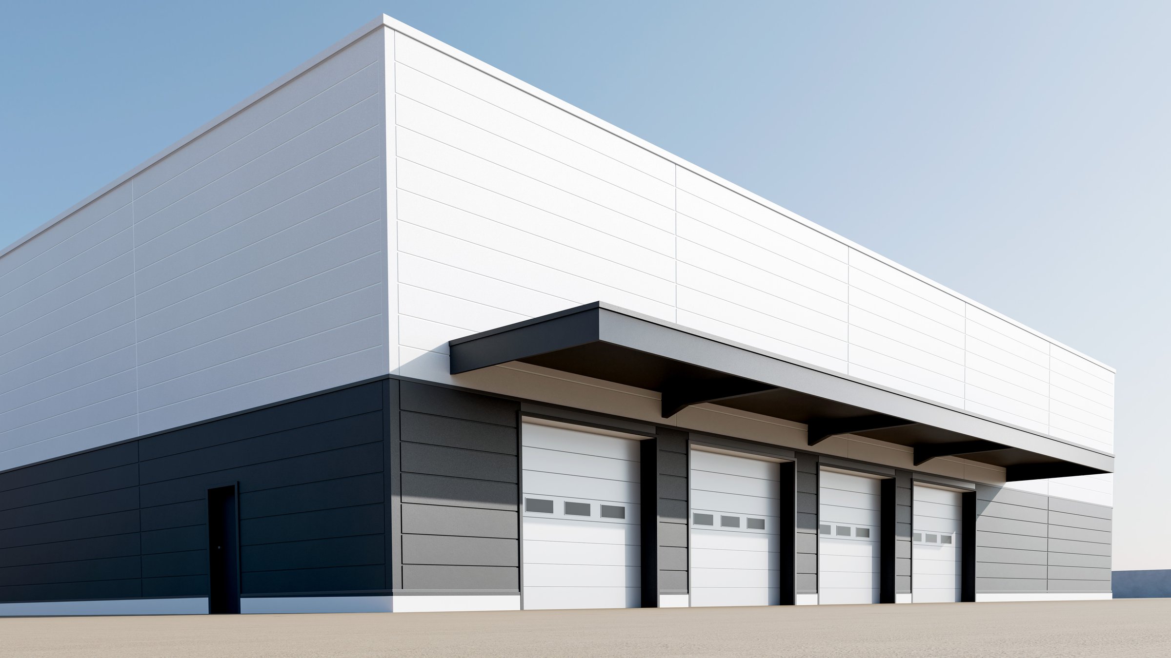 Modern Industrial Warehouse with Loading Bays - Logistics Facility Exterior, 3D Render