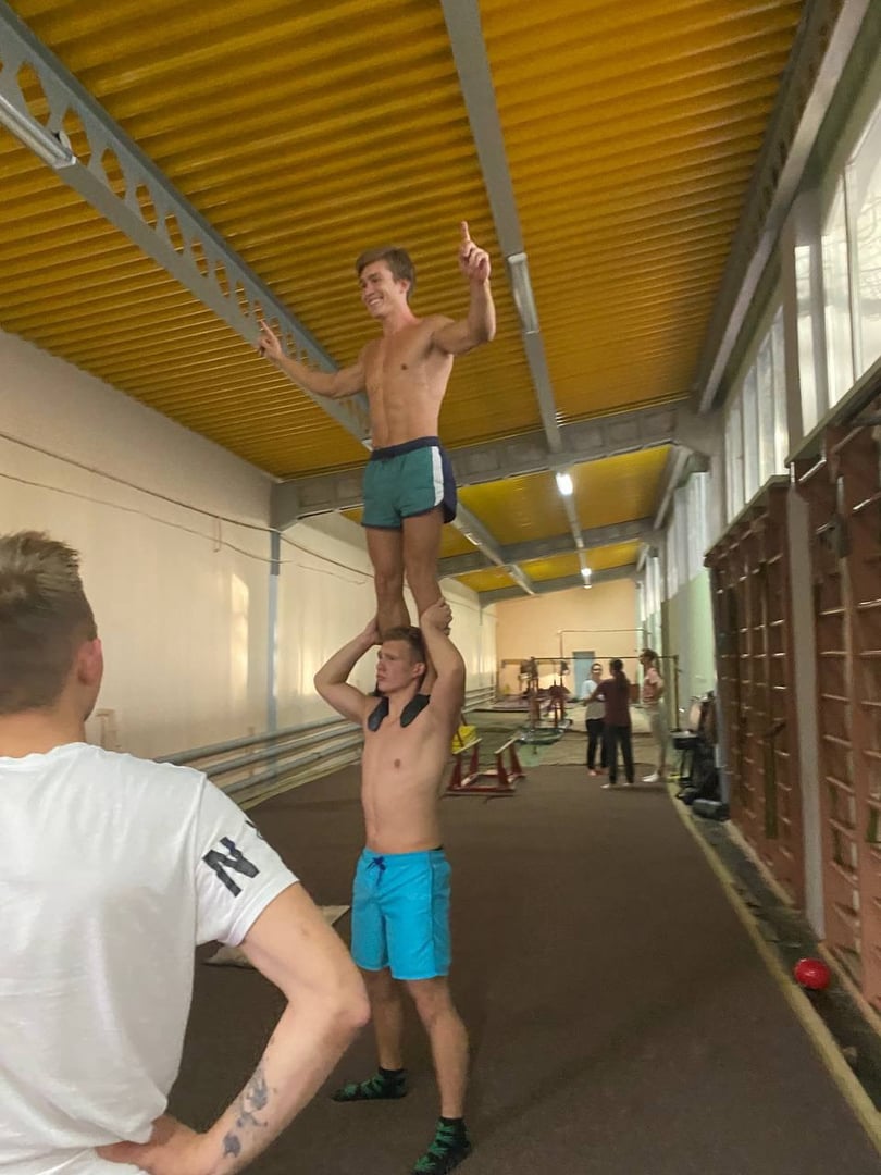 Tymur training gymnastics at university