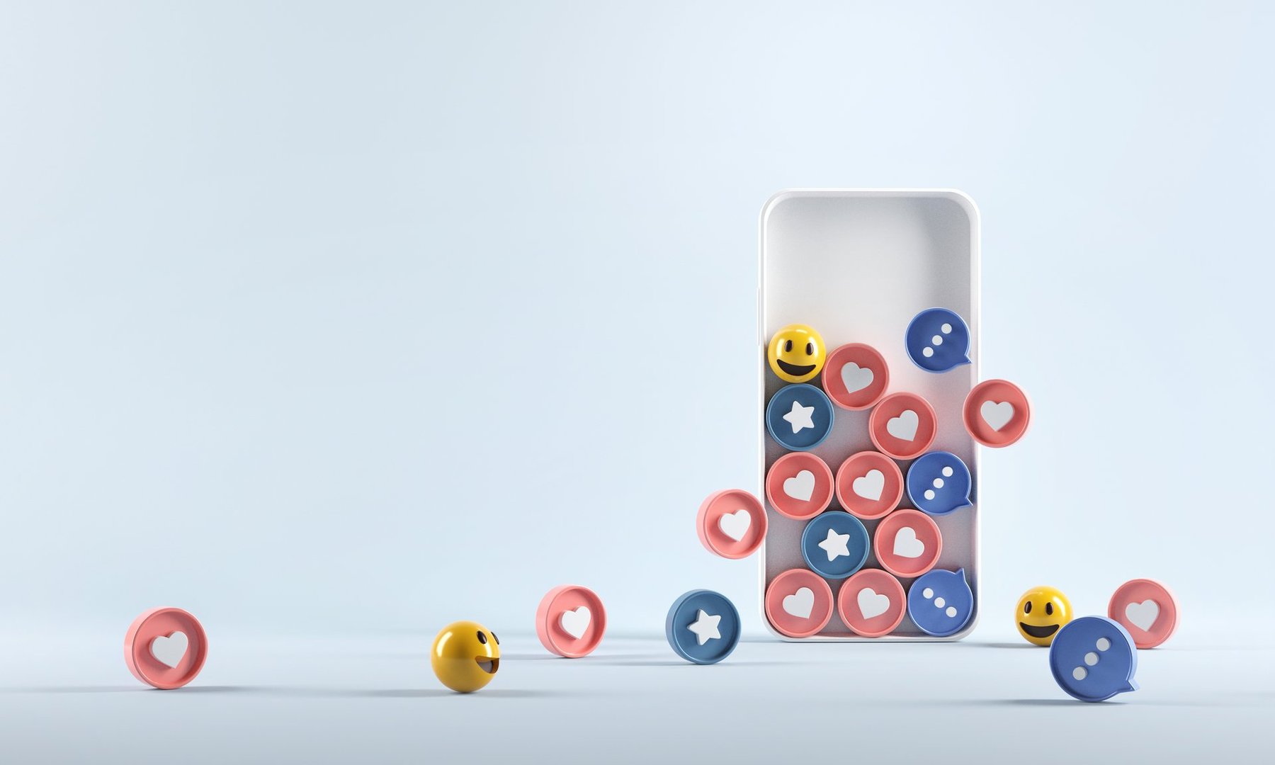 Increase icon (heart, love, follow, like) in smartphone. Social media successful marketing strategies, 3d render. copy space.