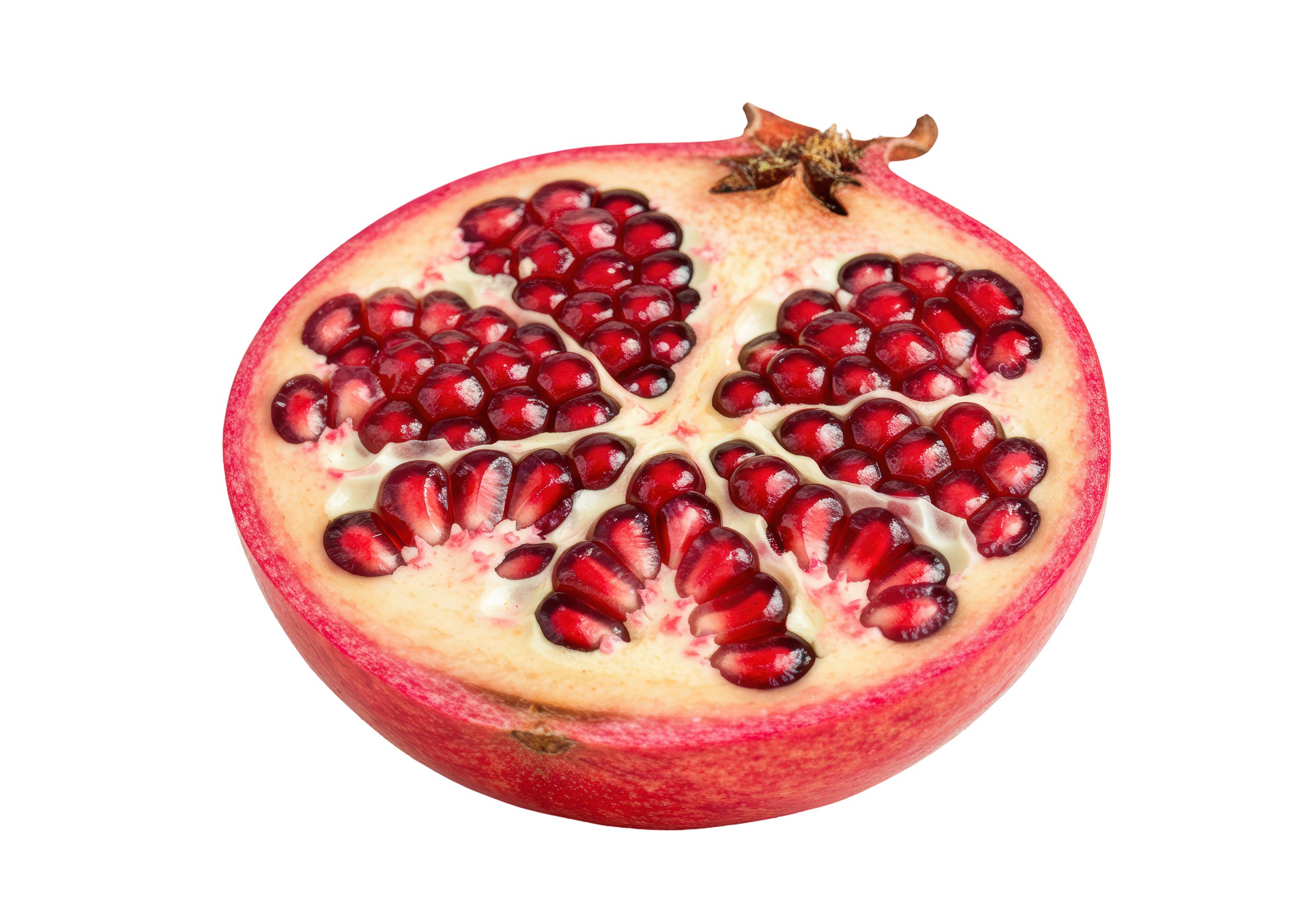 Isolated Half Cut Juicy Pomegranate with Seeds