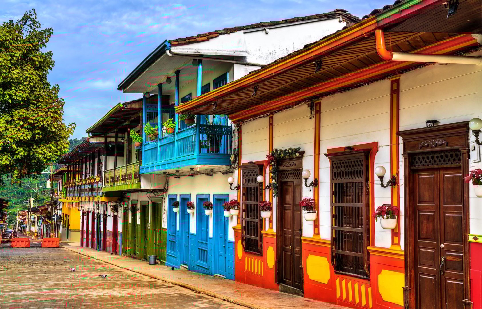 Vibrant colonial architecture in the historic old town of Jardin, Antioquia, Colombia
