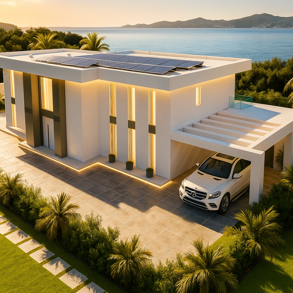 Modern sustainable villa with solar technology