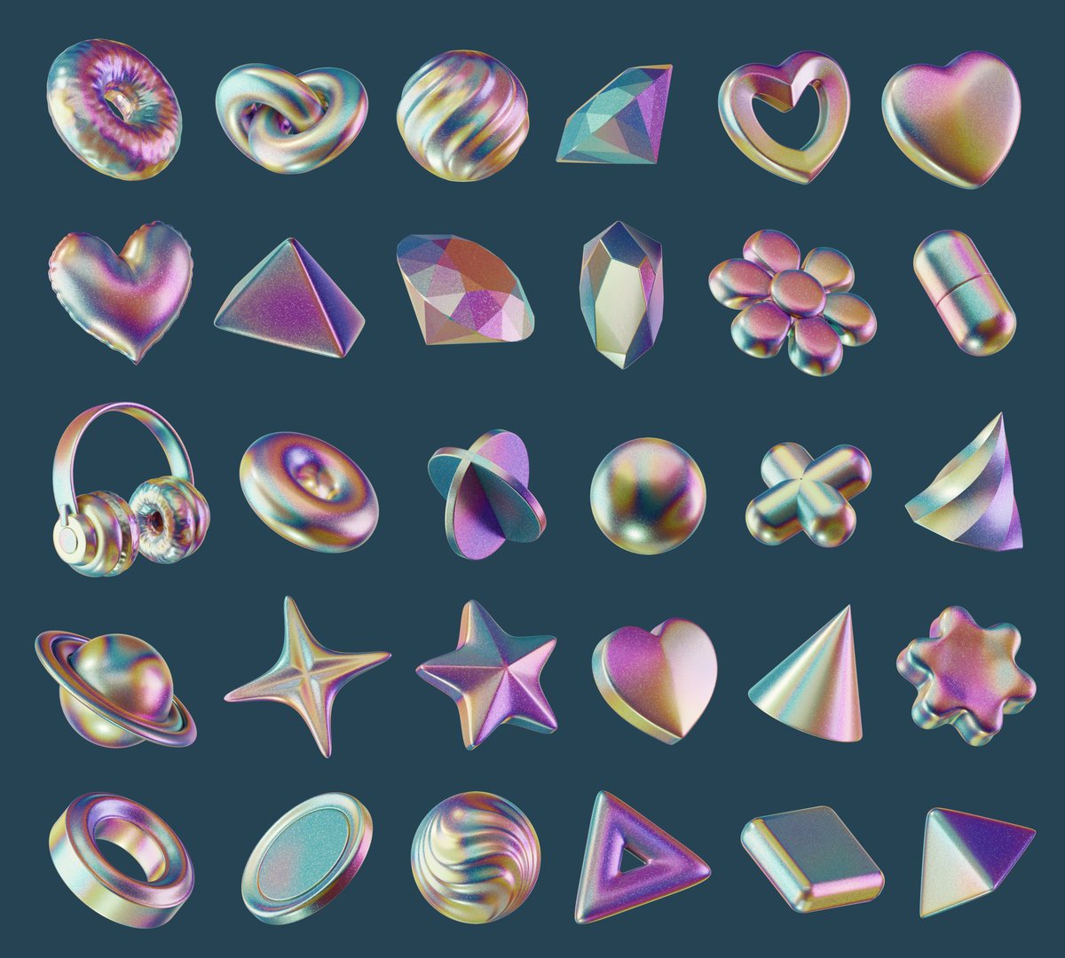 Holographic element set pack isolated background 3d rendering