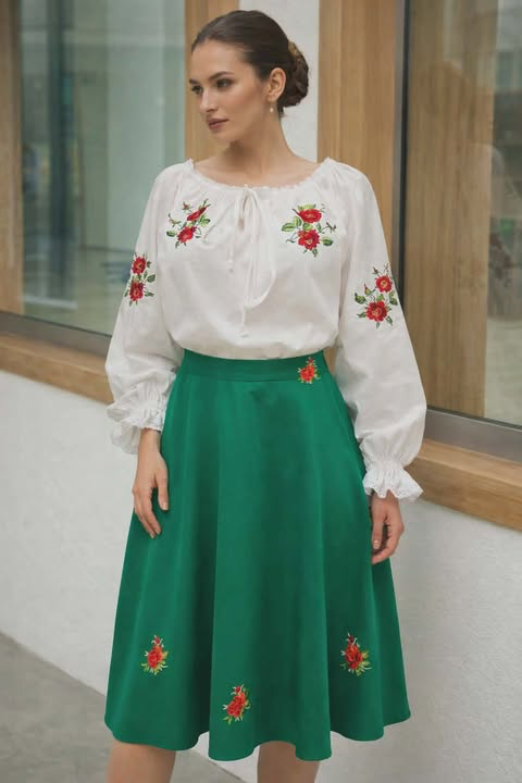 Spódnica z półkola haftowana