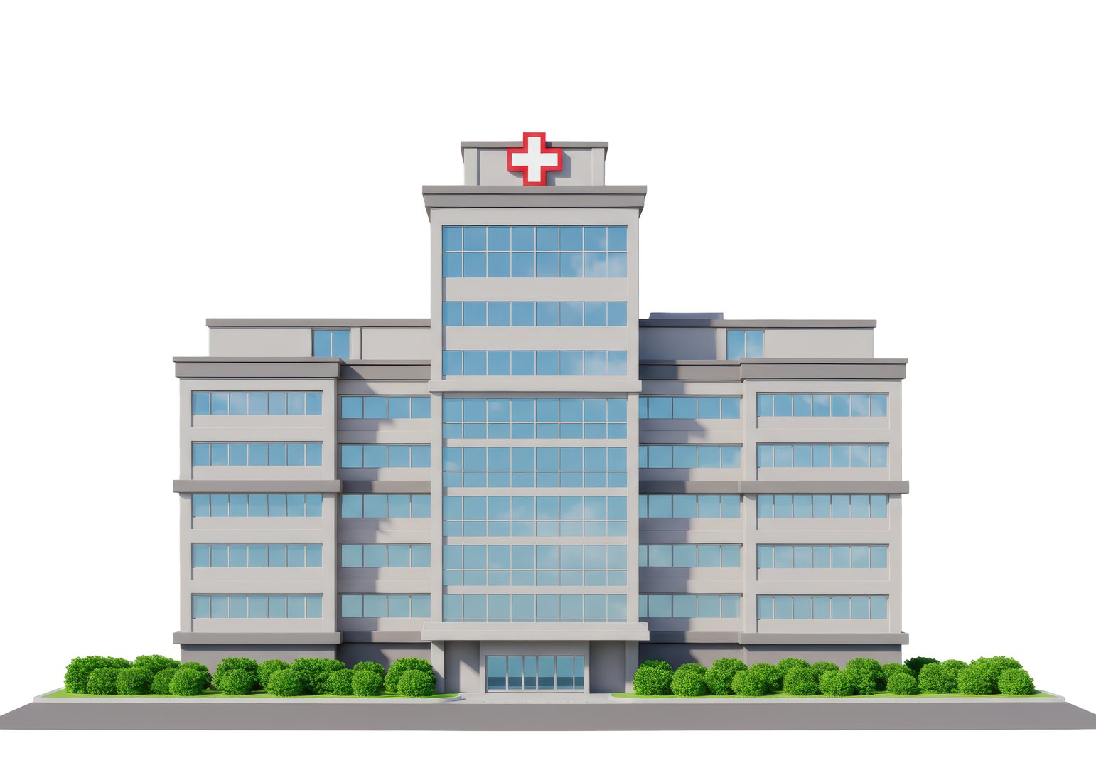 Isolated Modern Hospital Building with Helipad