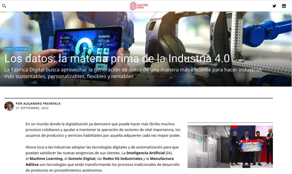 Los datos: la materia prima de la Industria 4.0 - Artículo de Cuatro Cero