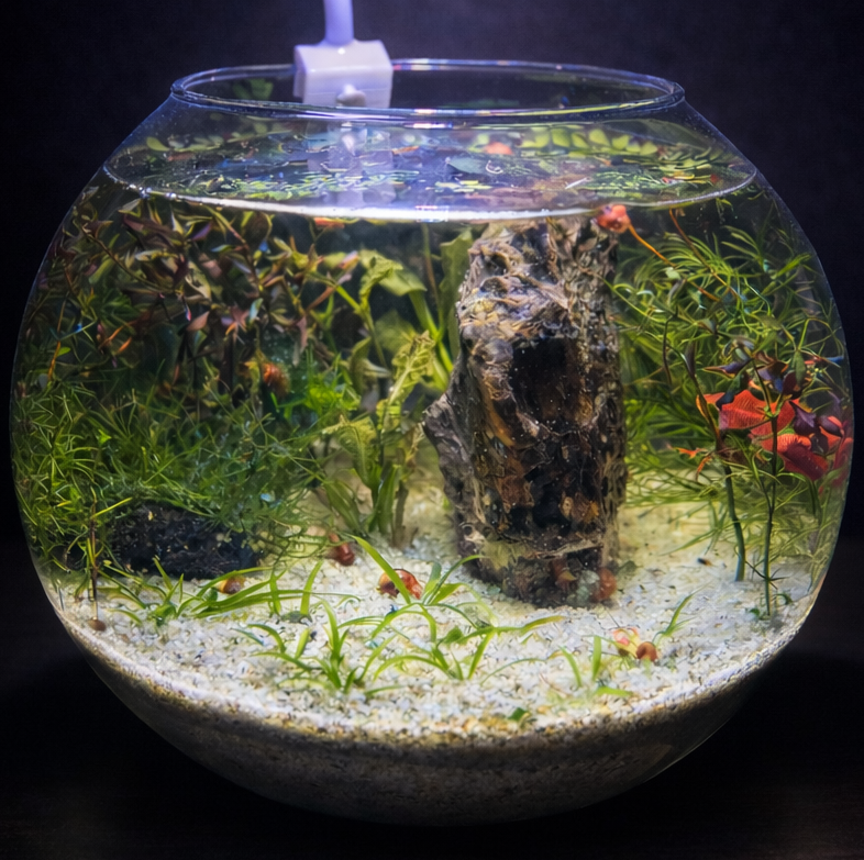 Planted fish bowl with aquatic plants