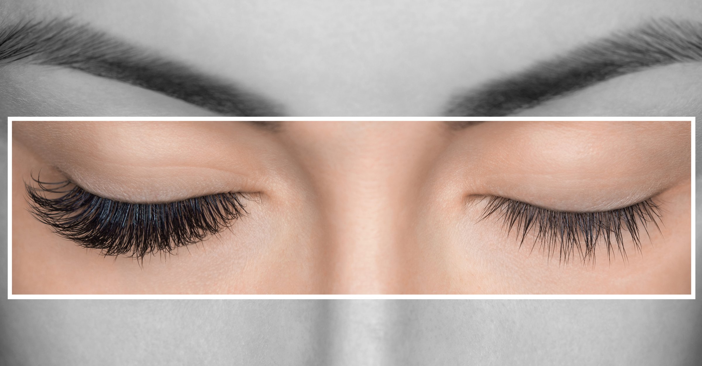 Hermosa mujer con pestañas largas en un salón de belleza. Procedimiento de extensión de pestañas. Pestañas de cerca