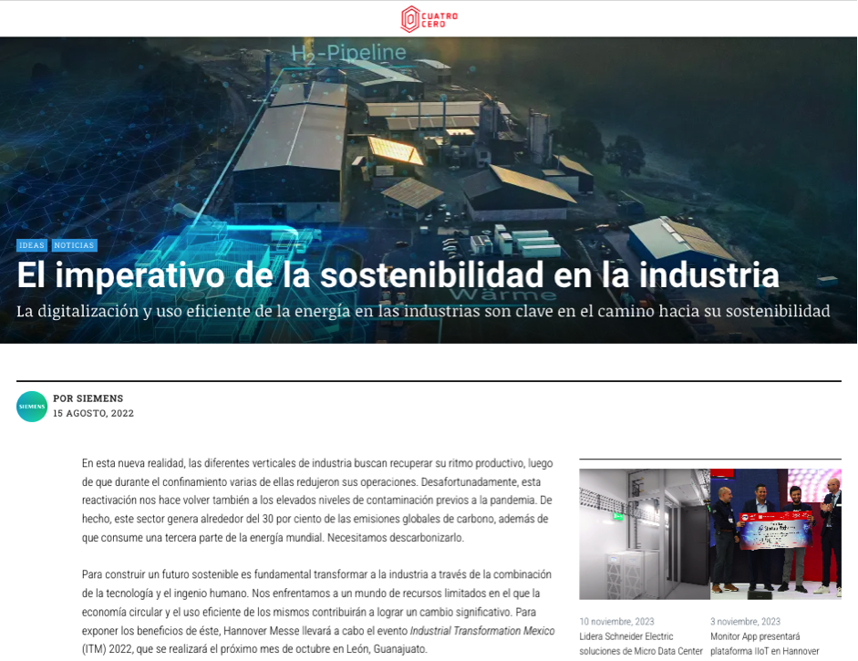 El imperativo de la sostenibilidad en la industria - Cuatro Cero