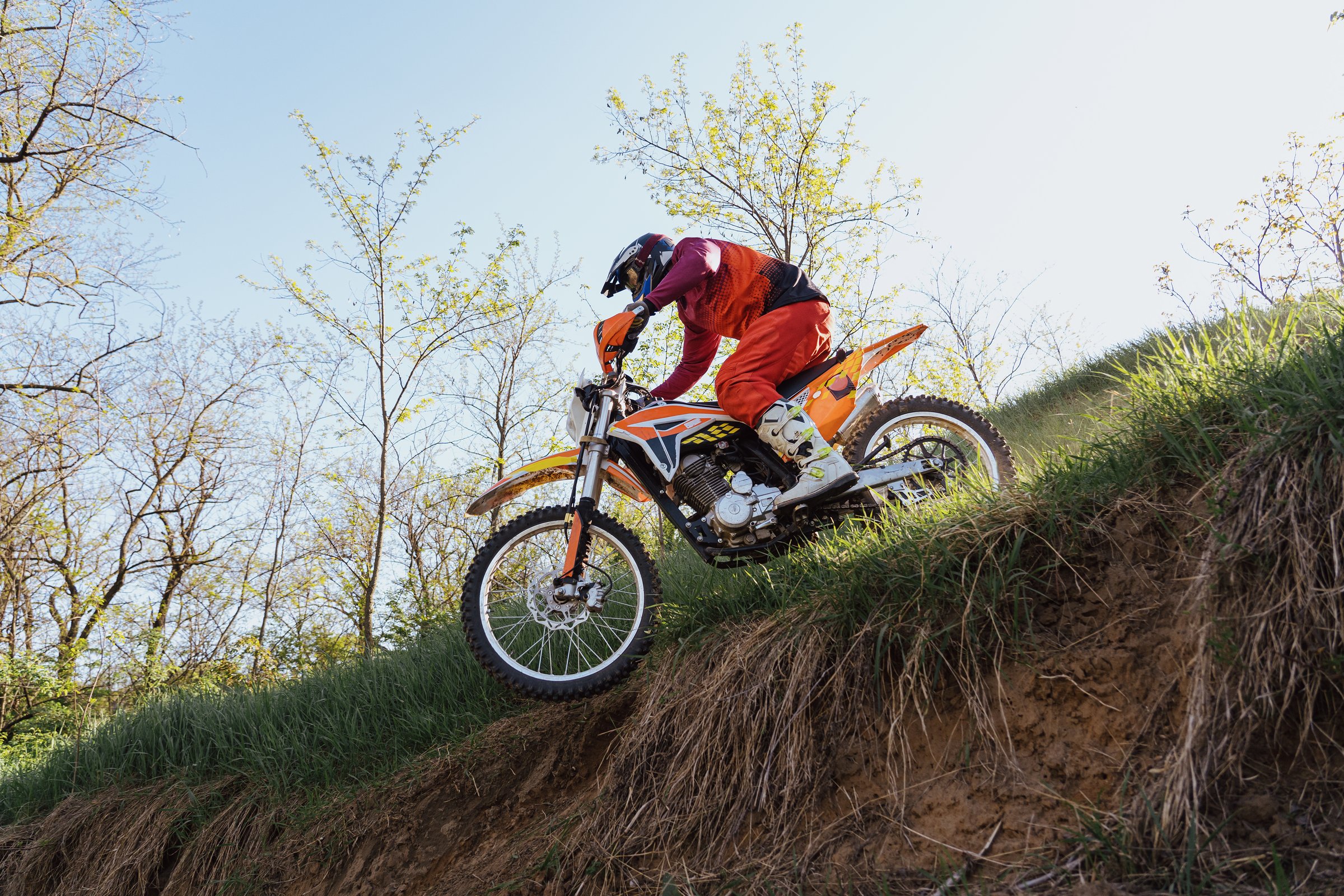 Man riding motorbike on motocross track.Extreme and Adrenaline. Motocross rider in action. Motocross sport. Active lifestyle