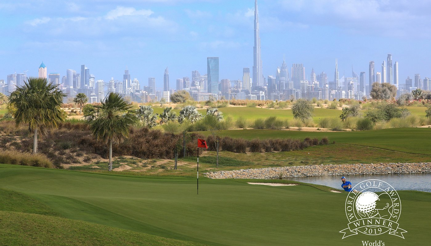The Par 3 17th hole at Dubai Hills Golf Club