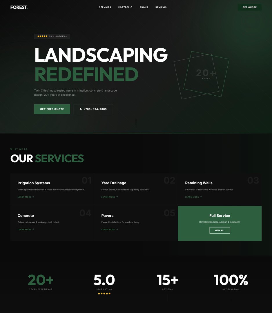 Forest Landscaping Website Mockup