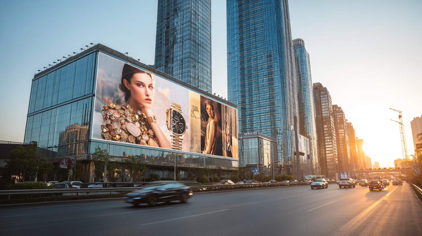 Wide-angle city highway with massive billboard