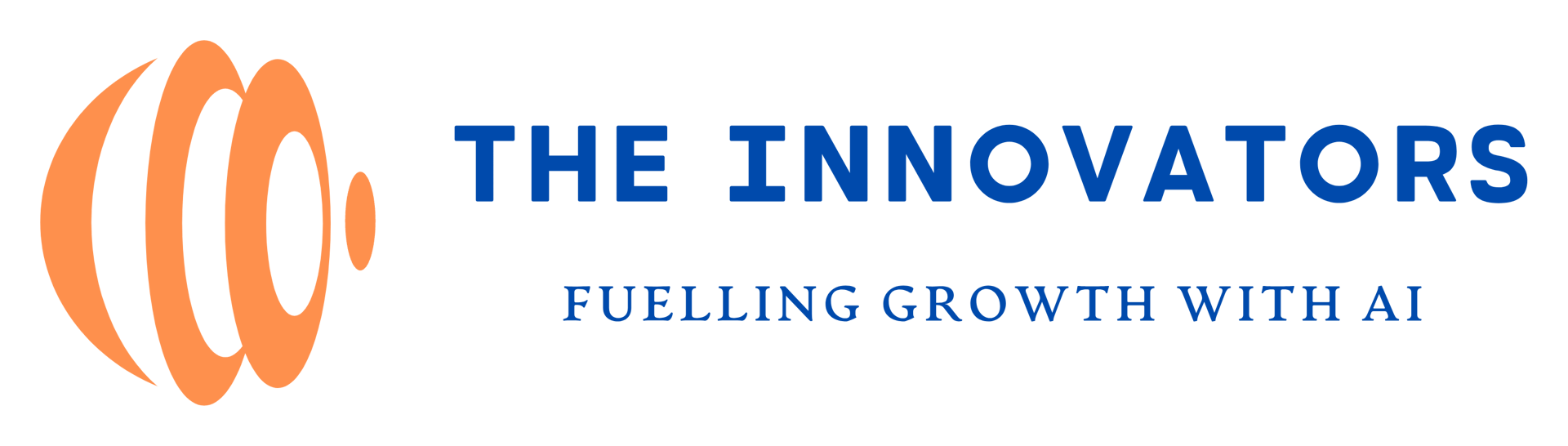 Logo with orange abstract symbol and text: "The Innovators - Fuelling Growth with AI" in blue.