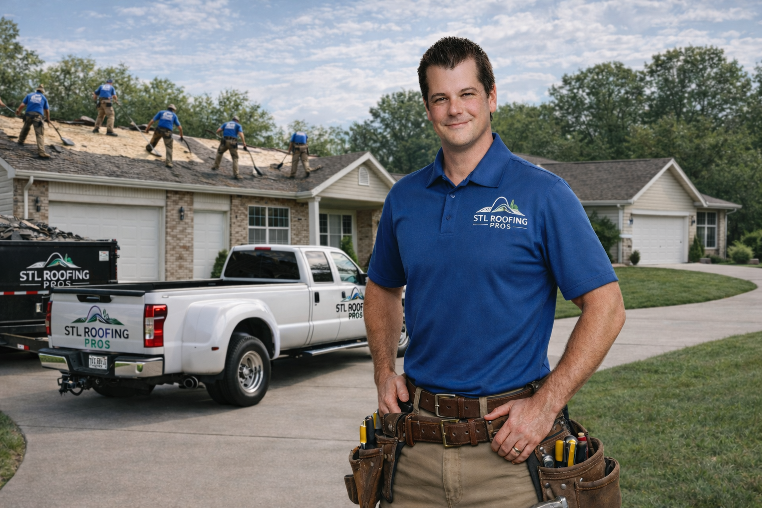 Professional roofing job site by STL Roofing Pros