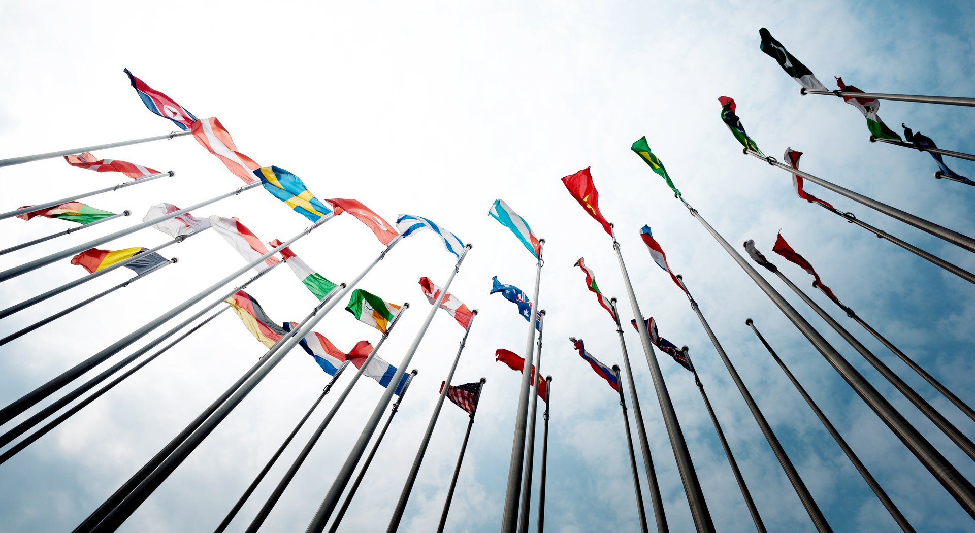 Set of flags fluttering in the wind