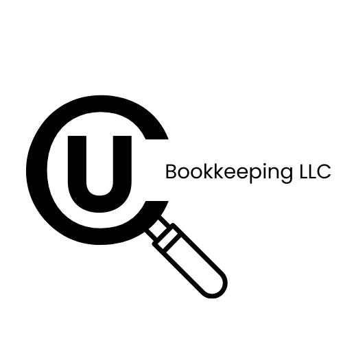 Logo featuring a magnifying glass over the letter "U" with the text "Bookkeeping LLC" to the right.