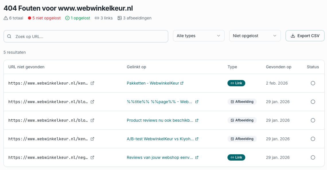 TextChecker.nl link validatie interface screenshot