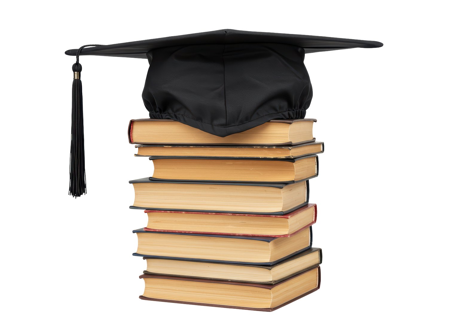 Isolated Graduation Cap on Stack of Books - Academic Achievement