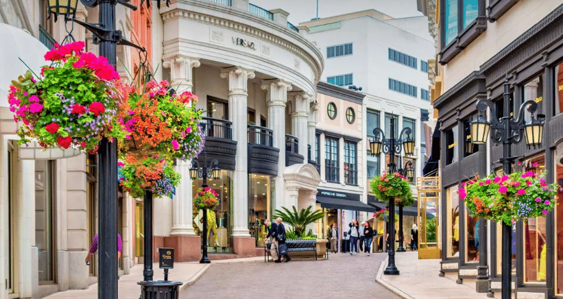 Two Rodeo Drive luxury shopping street in Beverly Hills Los Angeles