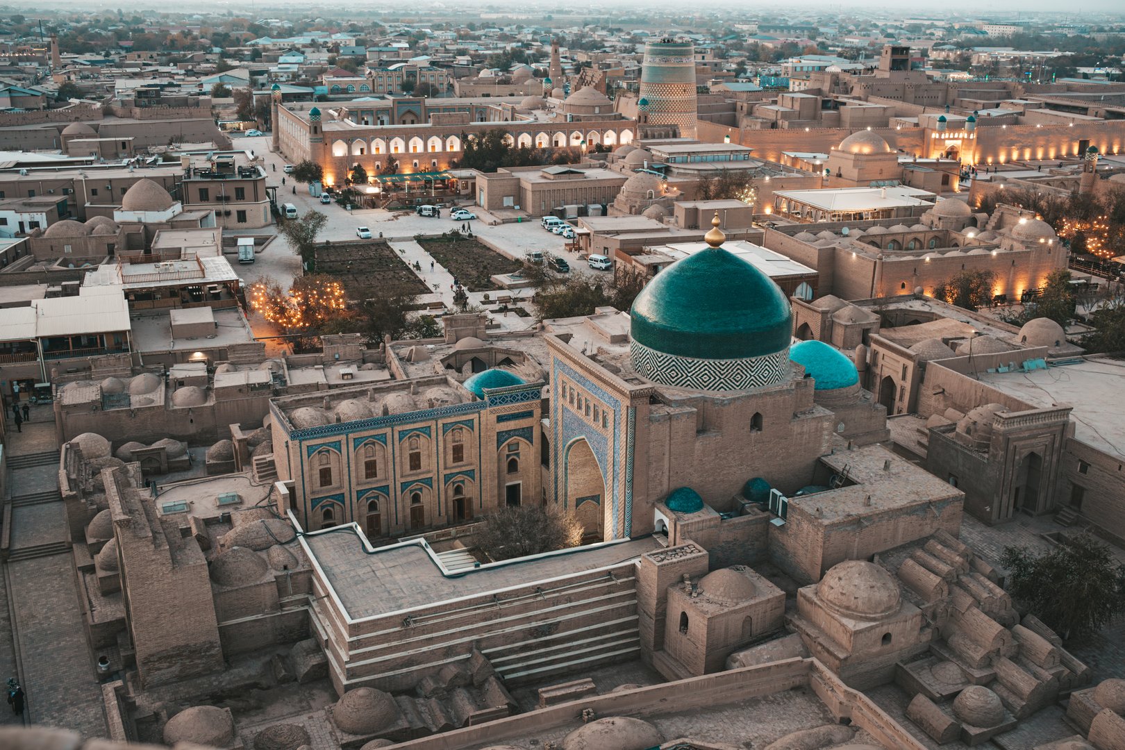 Uzbekistan Cityscape of Itchan Kala seen from top of Islam-Khodja minaret. Khiva