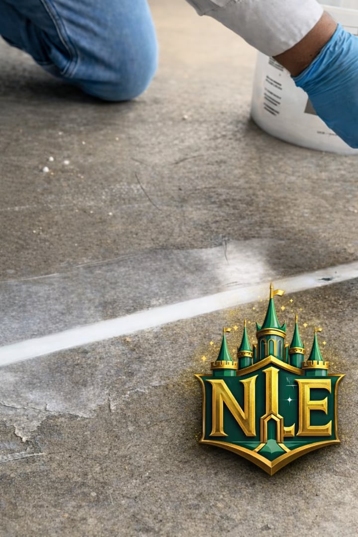 Professional applying joint filler with blue gloves