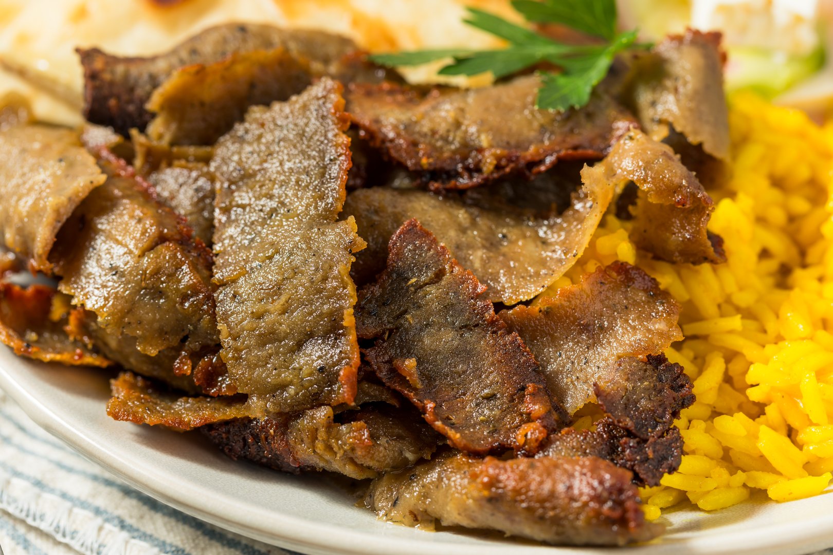 Homemade Greek Gyro Plate with Rice and Pita