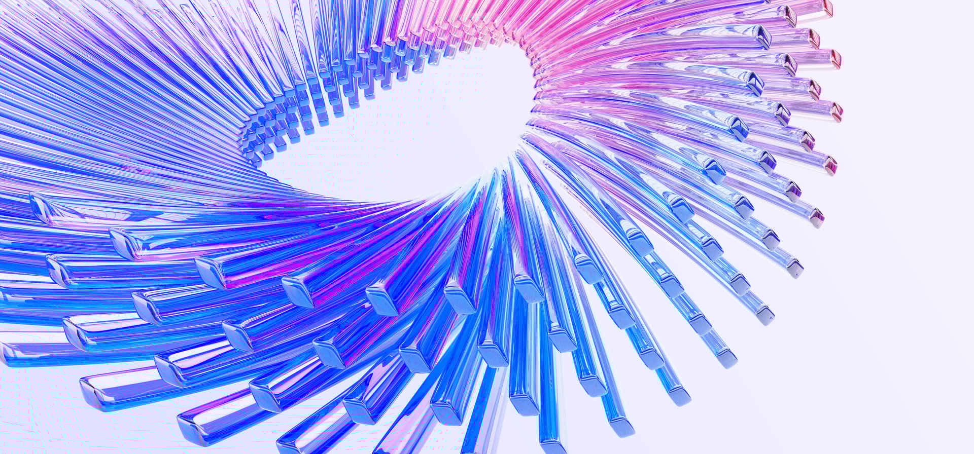 3d crystal glass circle of holographic blue pink gradient lines. Abstract background wallpaper with round speed motion effect. Render digital tech banner with rainbow curve wave ring. 3D illustration